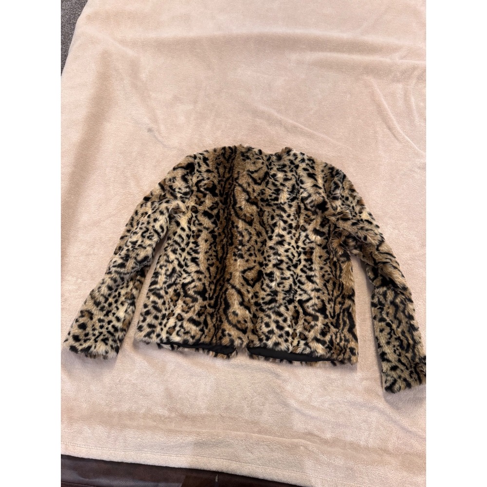 Leopard Faux Fur Jacket Luxe Mob Wife Glam Y2K Animal Print Cropped Coat SZ S - Picture 10 of 11
